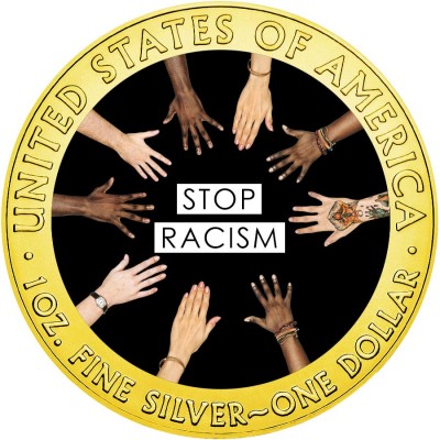 USA STOP RACISM Hands American Silver Eagle 2020 Walking Liberty $1 Silver coin Gold plated 1 oz
